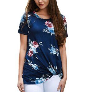 Floral Blue T-Shirt with Knot Detail